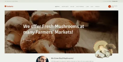 Umberto - Mushroom Farm & Organic Products Store WordPress Theme